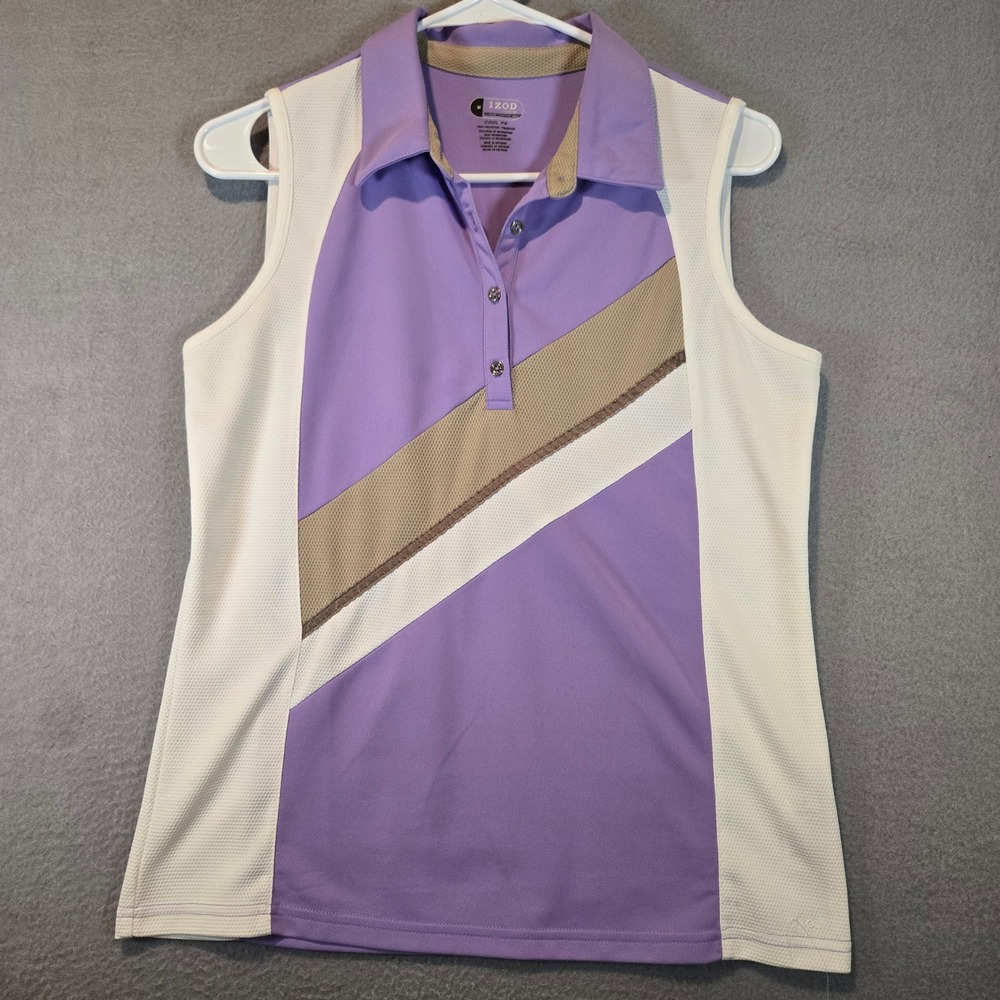 IZOD XFG Cool FX Polo Womens Medium Sleeveless Golf Purple Colorblock Mesh Top - Picture 2 of 9